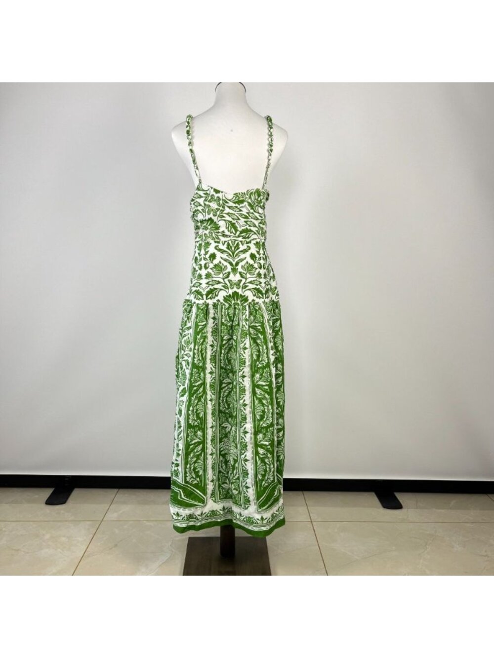 NWOT Farm Rio Floral Delicate Tapestry Linen Drop-Waist Midi Dress Size XS Green - Picture 6 of 11